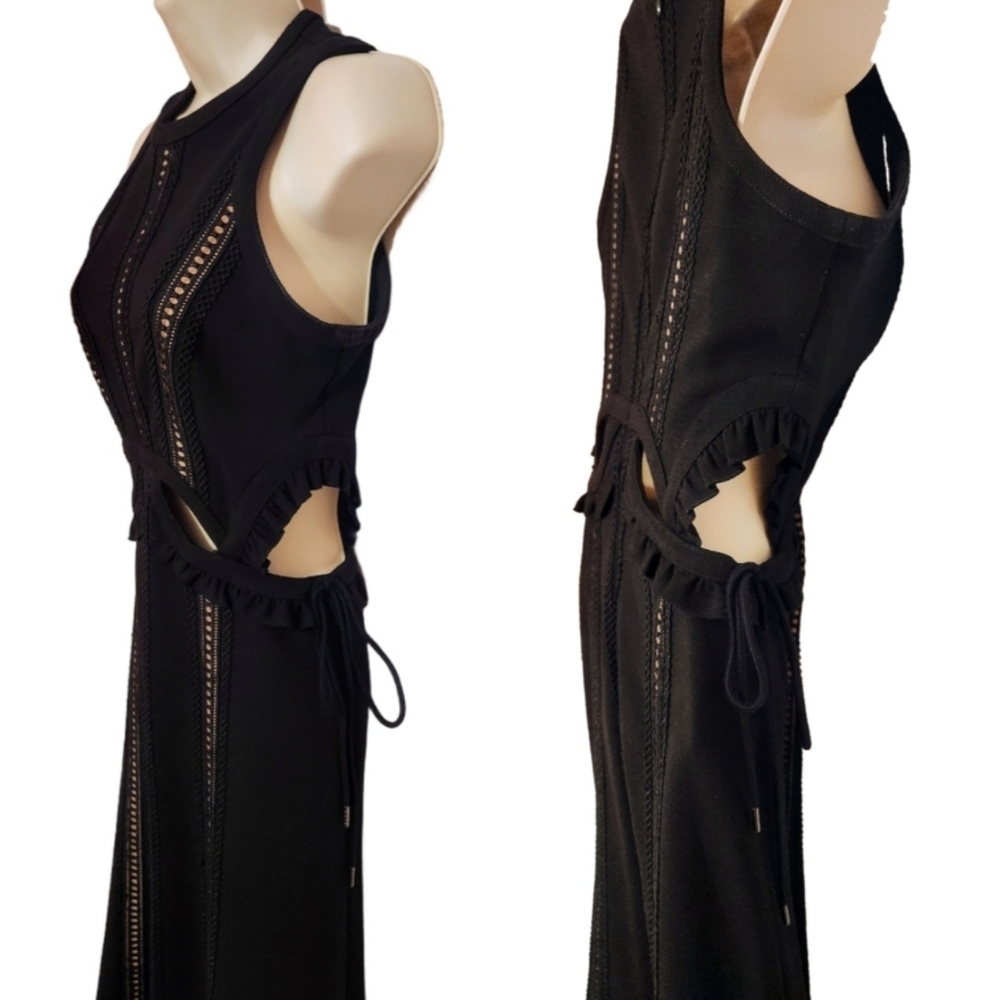 Self Portrait Black Nude Lace Ruffle Midi Fit And Flare Dress Size 4 - Picture 4 of 12